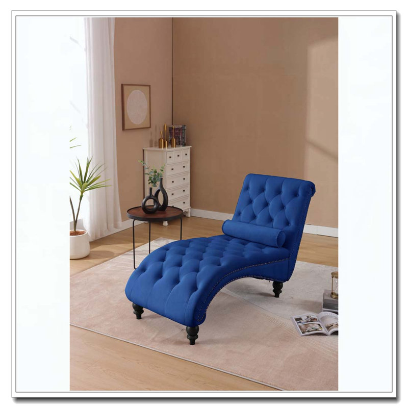 Velvet Recliner Chair with Button Tufting, Navy