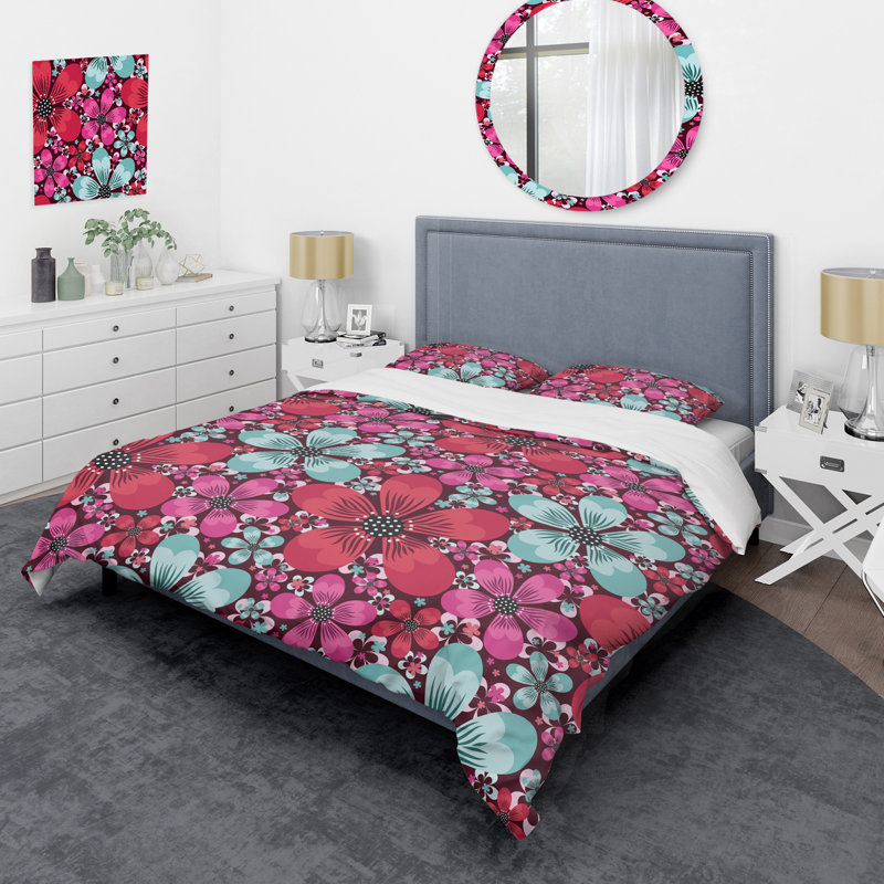 Fleurs multicolores - ensemble de housse de couette floral - microfibre de polyester