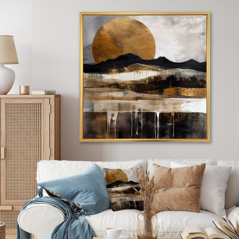 Calidia explorant la lune dorée en évolution IV, H 24 po x l 24 po x P 1 po, Cadre flottant doré