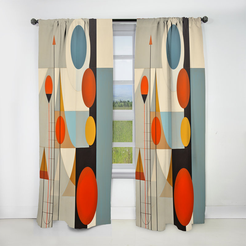 Panneau de rideau abstrait, motif occultant de style Mid-Century géométrique - Serendipity Abstract Mid-Century Geometrics I