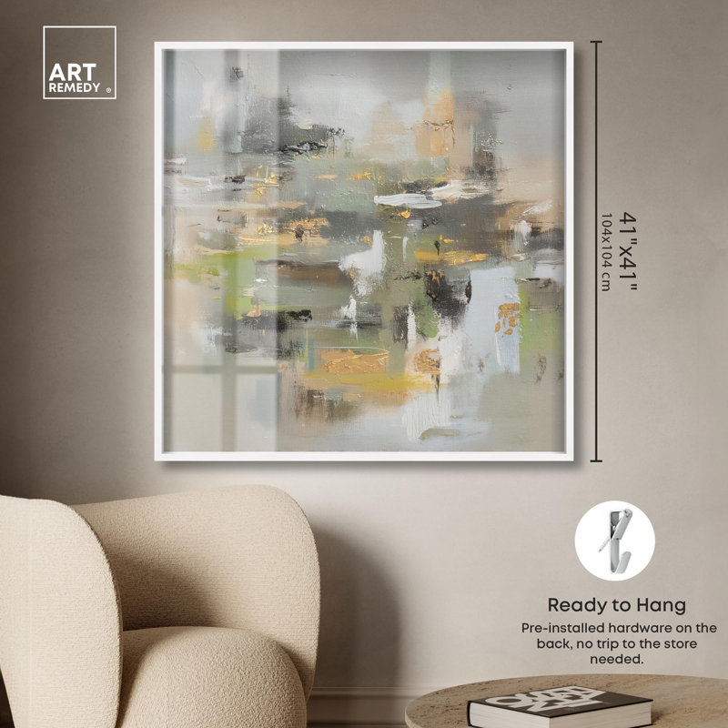 Décoration murale abstraite «Moss Agate I Shadowbox Print» par Art Remedy, cadre blanc, 40 x 40, H 41 po x l 41 po