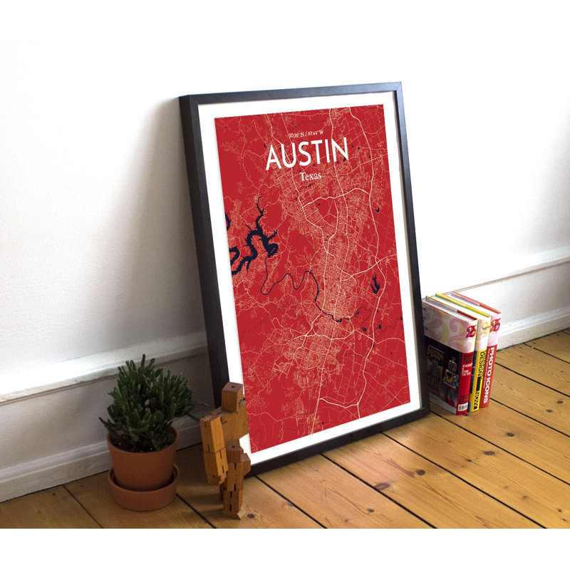 Austin City Map - impression d'art graphique, H 17 po x l 11 po