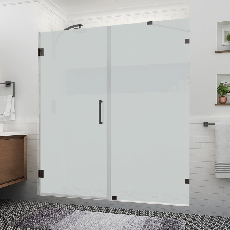 Nautis XL 75.25 to 76.25 in. W x 80 in. H Hinged Frameless Shower Door W/ Ultra-Bright Frosted Glass, Oil Rubbed Bronze