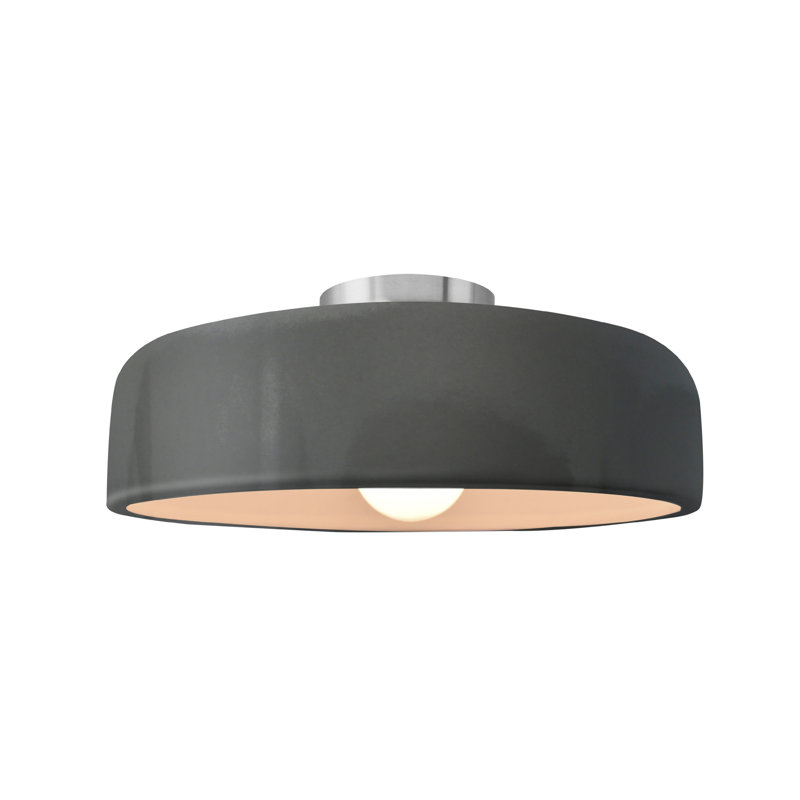 Plafonnier semi-encastré Radiance, Gris brillant, Nickel brossé, H 6 po x l 13 po x P 13 po