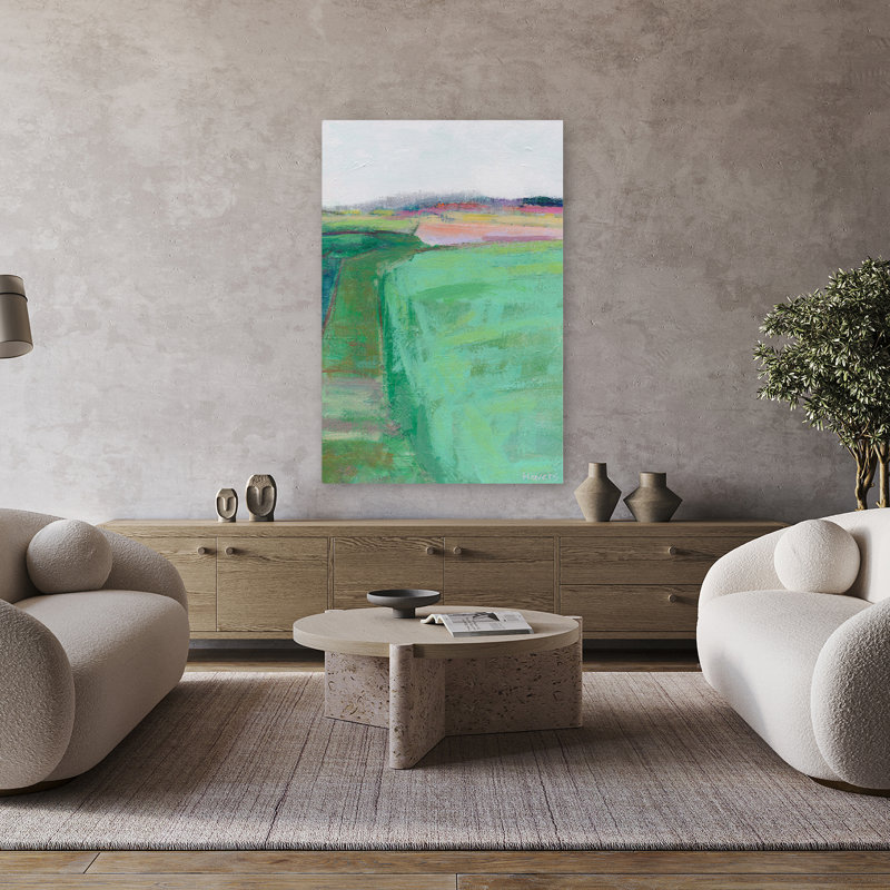 Champ vert pâle - Art contemporain de paysages, H 48 po x l 32 po