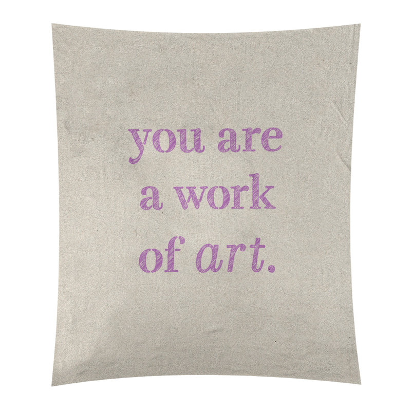 Tapisserie de travail en polyester d’art sur les citations, H 60 po x l 51 po, Blanc / violet