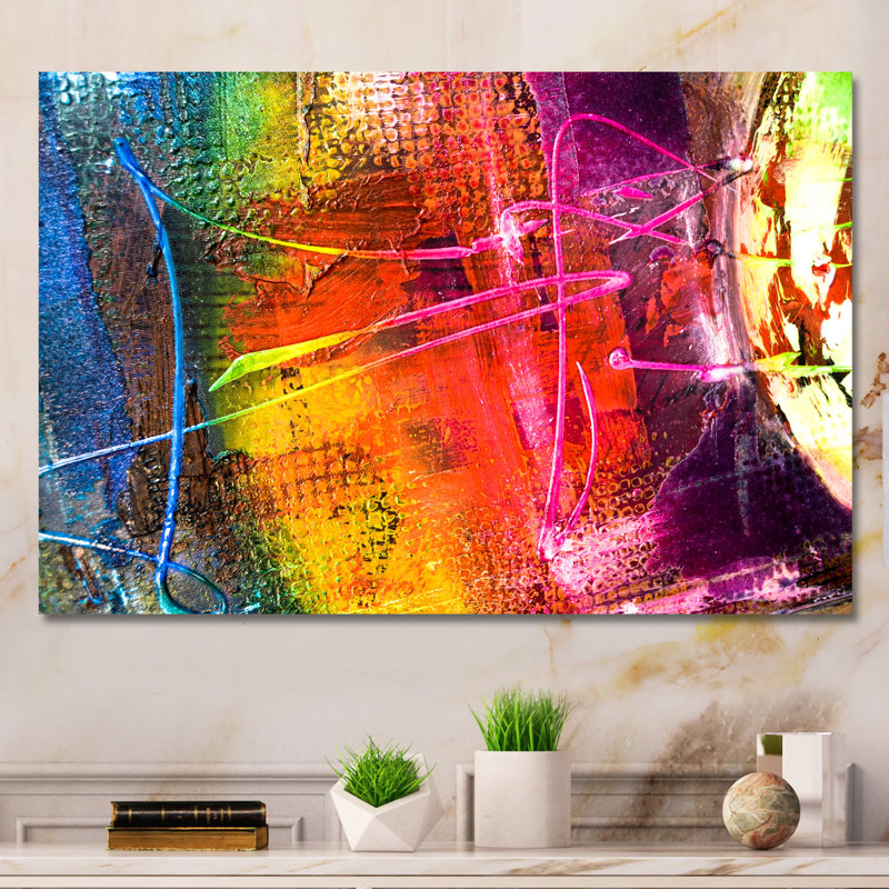 Grung Expressionistic Impression in Primary Colors - Picture Frame Print on Canvas, 12" H x 20" W x 1" D, Wrapped Canvas