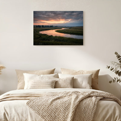 «Gallery Wrap», art mural sur toile pour le salon, la chambre à coucher, le bureau ou le vestibule - décoration murale décorative avec rivière Sunset
