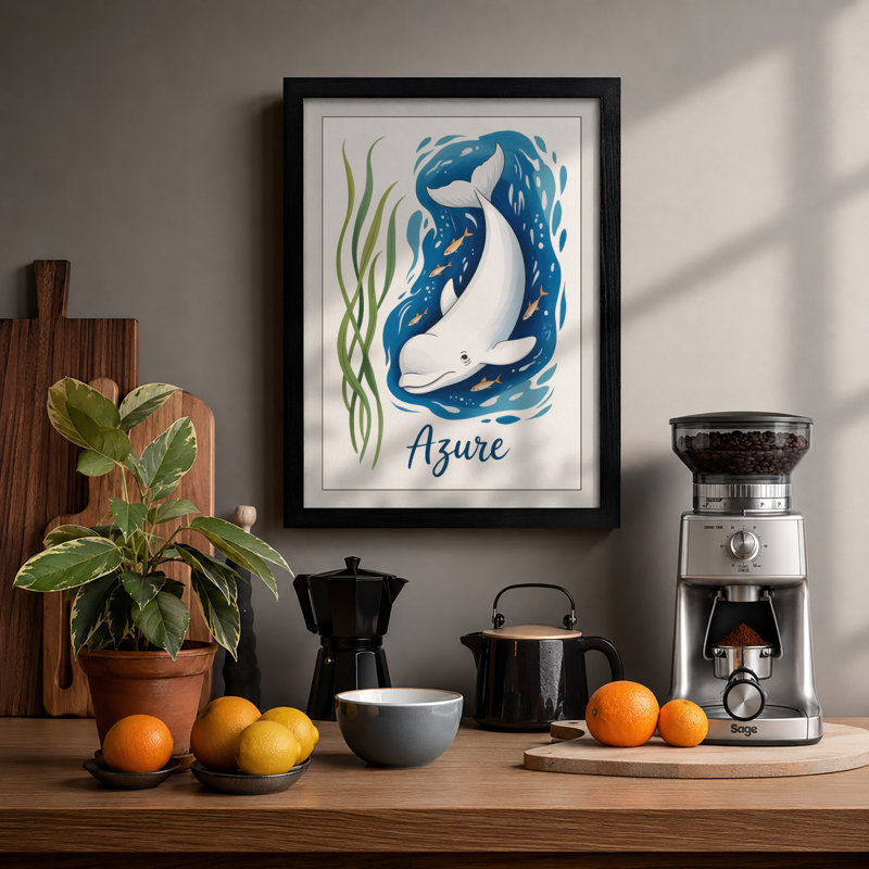 Azure Dolphin Coastal - Framed Print, A2 - 59.4 x 42.0 cm, Black