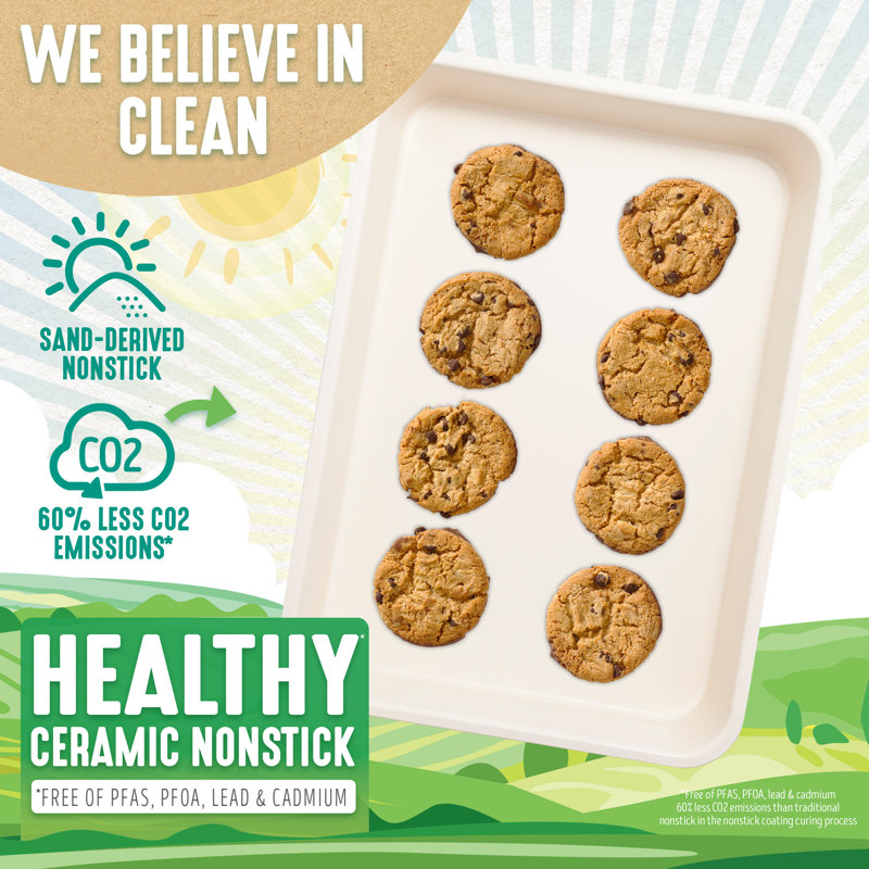 Greenlife Healthy Ceramic Nonstick Sheet, 9" X 7" Toaster Oven Cookie Sheet Baking Pan Set, PFAS-Free, PFOA-Free, Turquoise