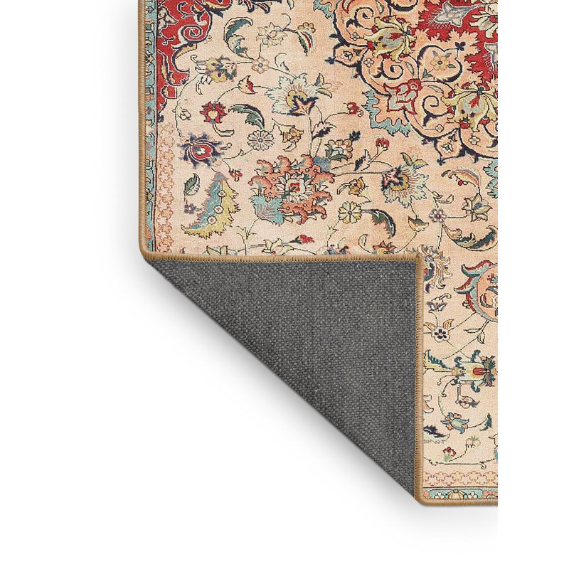 Tapis beige/rouge traditionnel Philomene, Rectangle 5 pi x 7 pi