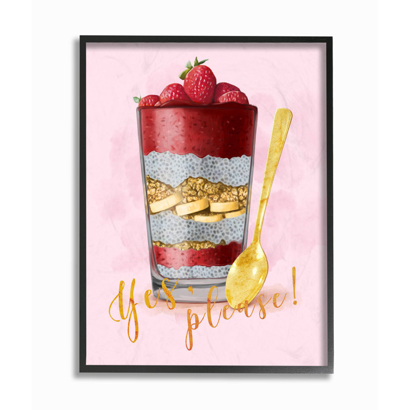 «Yes s'il vous plaît, fruit, parfait, peinture rose d'or», impression, H 30 po x l 24 po, Giclée encadrée noir minuit