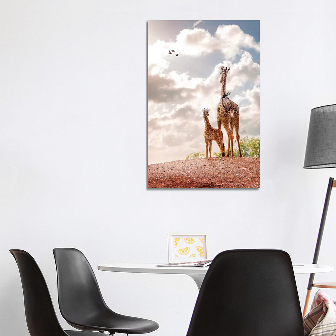 Mother And Baby Giraffe Looking Out Into Sunrise by Susan Schmitz - Wrapped Canvas Gallery-Wrapped Canvas Giclée
