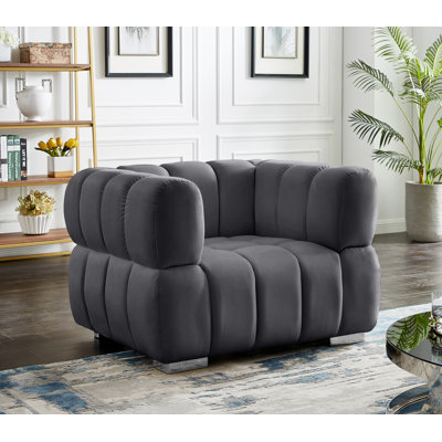Carlan 46" Wide Tufted Velvet Armchair by Everly Quinn