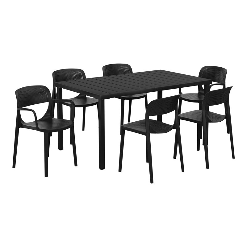 6-Person Outdoor Rectangular Dining Set, Black