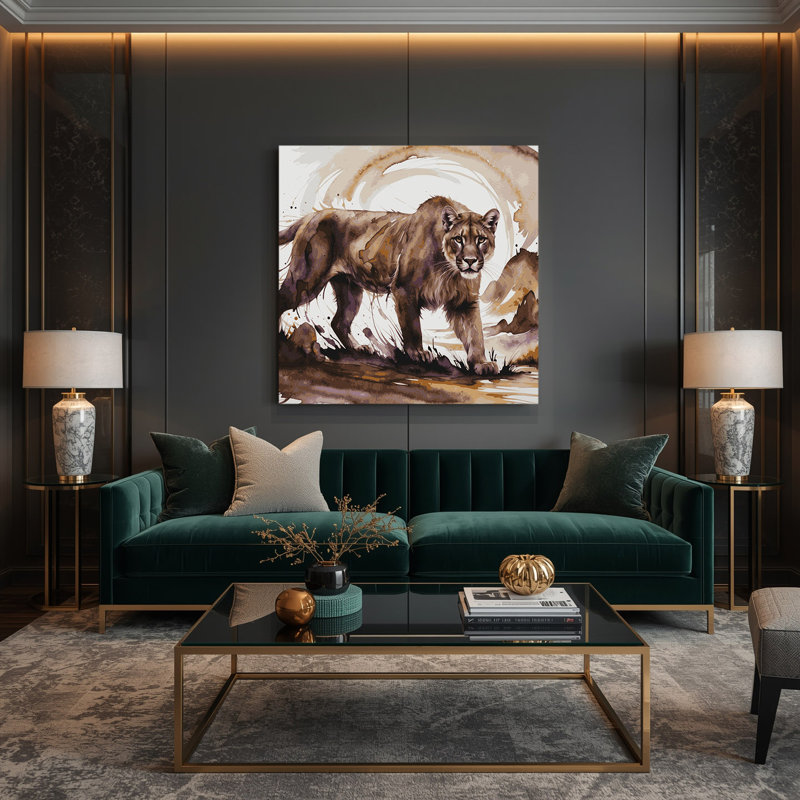 Big Cats Andean Mountain Lion Beige Canvas Wall Art, 12" H x 12" W