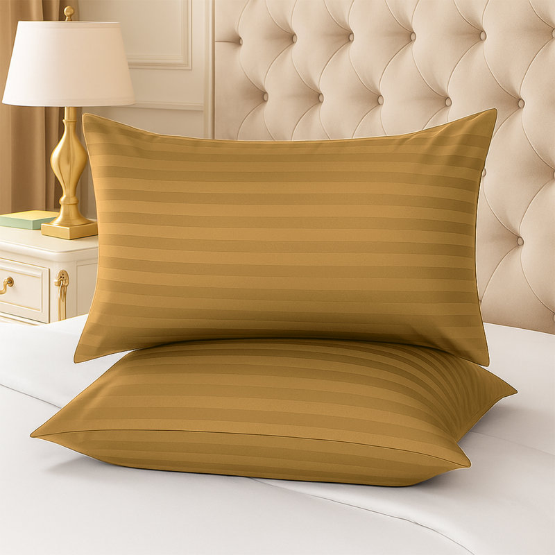 Luxury Microfiber Striped Pillowcases Set of 2 - Soft, Breathable & Wrinkle-Resistant Pillow Covers, Ochre
