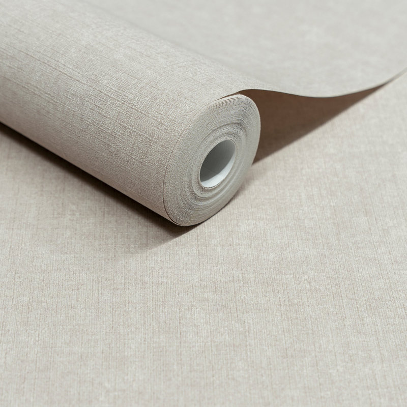 Inia Collection Textile Plain Wallpaper Roll, Beige