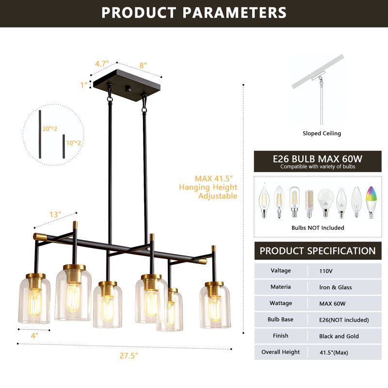 Modern Farmhouse 6-Light Black Gold Chandelier