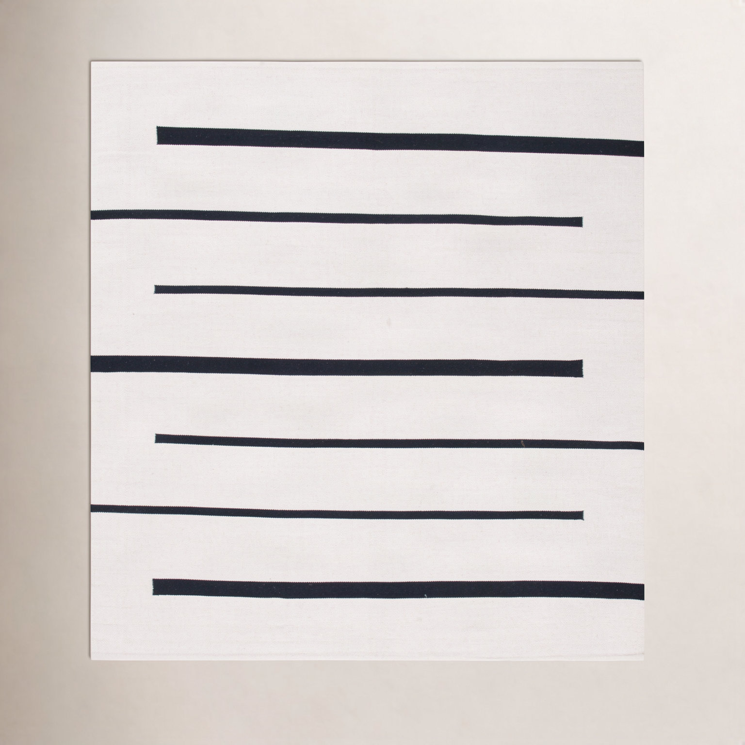 Mana Ivory Black Hand-Woven Striped Cotton Rug, Square 4'