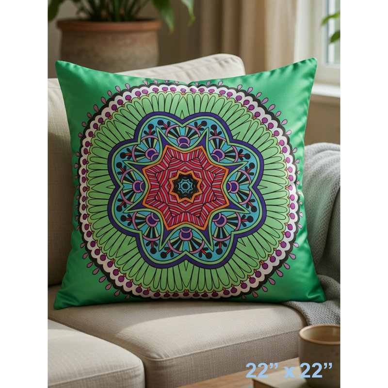 Impression géométrique abstraite sur coussin vert