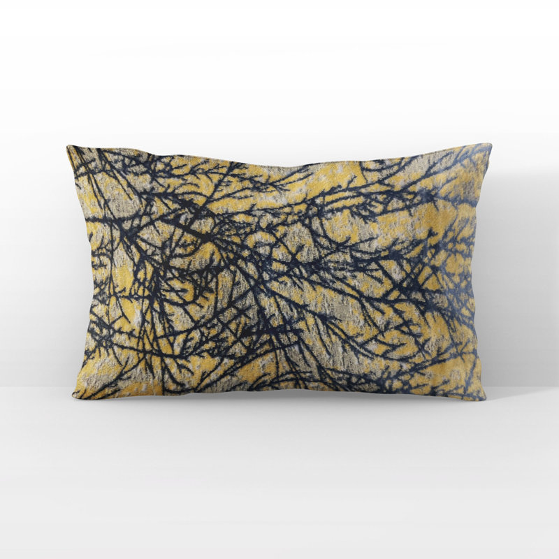 Coussin Plutus, H 16 po x l 16 po, Carré, Motif floral noir / jaune