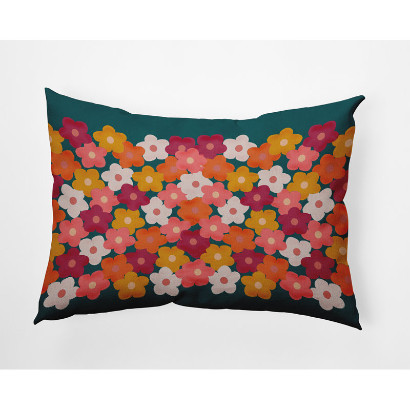 Reversible Throw Pillow, Green/Pink/Yellow Floral