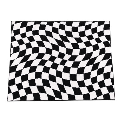Modern Plush Velvet Rug Washable Non-Slip Checkered Area Rug