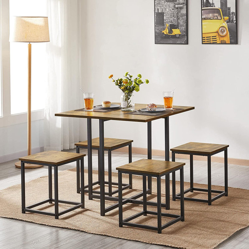 4 - Person Trestle Dining Set, Brown/Black, Brown