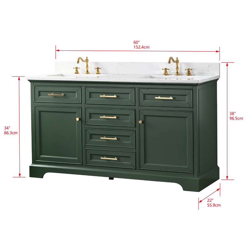 Thompson 60" W Double Vanity, Evergreen/Brushed Gold