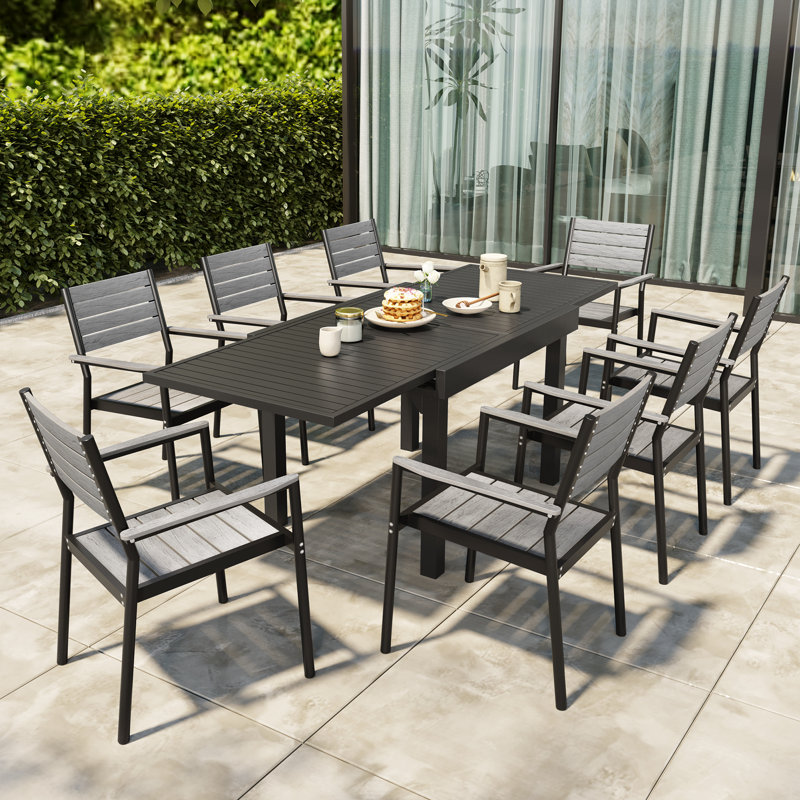 Koskinen 8 - Person Outdoor Dining Set - Extendable Aluminum Table and Armchairs (Set of 9), 8