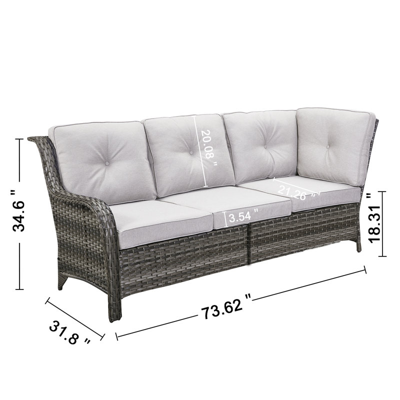 Canapé modulaire d'extérieur en osier avec coussins 73,62 po Deb, Beige, Gris
