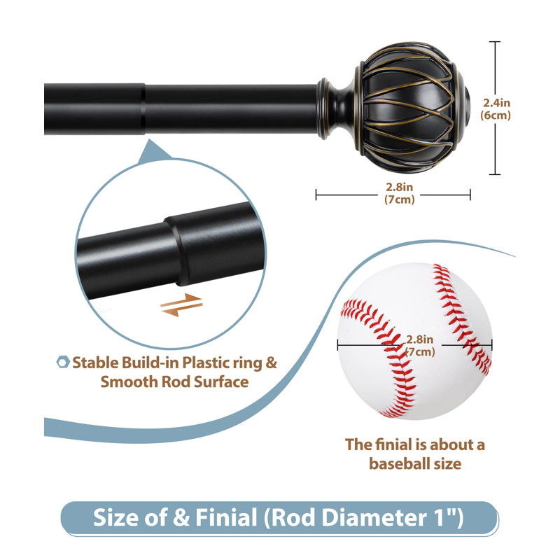 Beiba Adjustable Single Curtain Rod, Matte Black, 71” – 143”