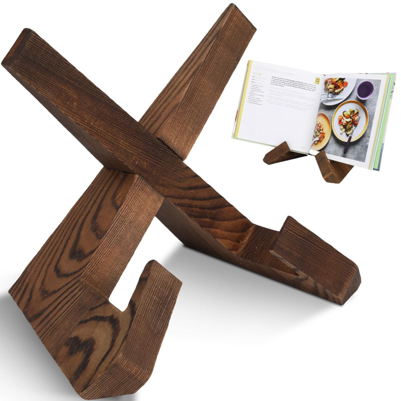 Wooden Cookbook Display Stand Holder - Adjustable, Foldable