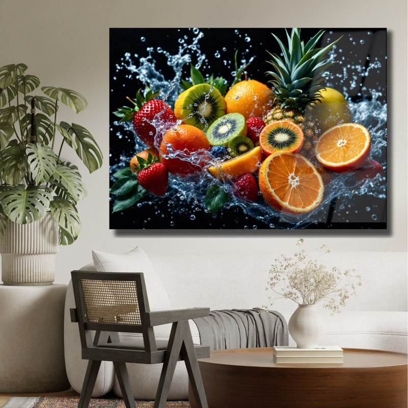 Colourful Fruit Splash Tempered Glass Wall Art, H 12 po x l 16 po