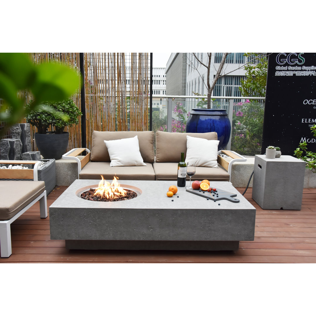 Metroplis 56" Outdoor Concrete Fire Table 45,000 BTU - Includes Lava Rocks and PVC Cover Elementi Fuel 