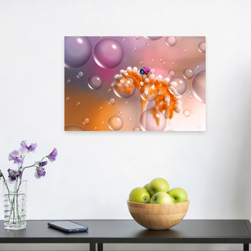 Colorful Ladybug Bubbles Colorful Delicate Ethereal Ladybug Flower Nature Wall Art Print 1 Piece Wrapped Canvas Wall Art