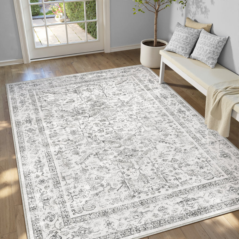 Tapis gris lavable à la machine Stella avec envers antidérapant, Rectangle 6 pi x 9 pi
