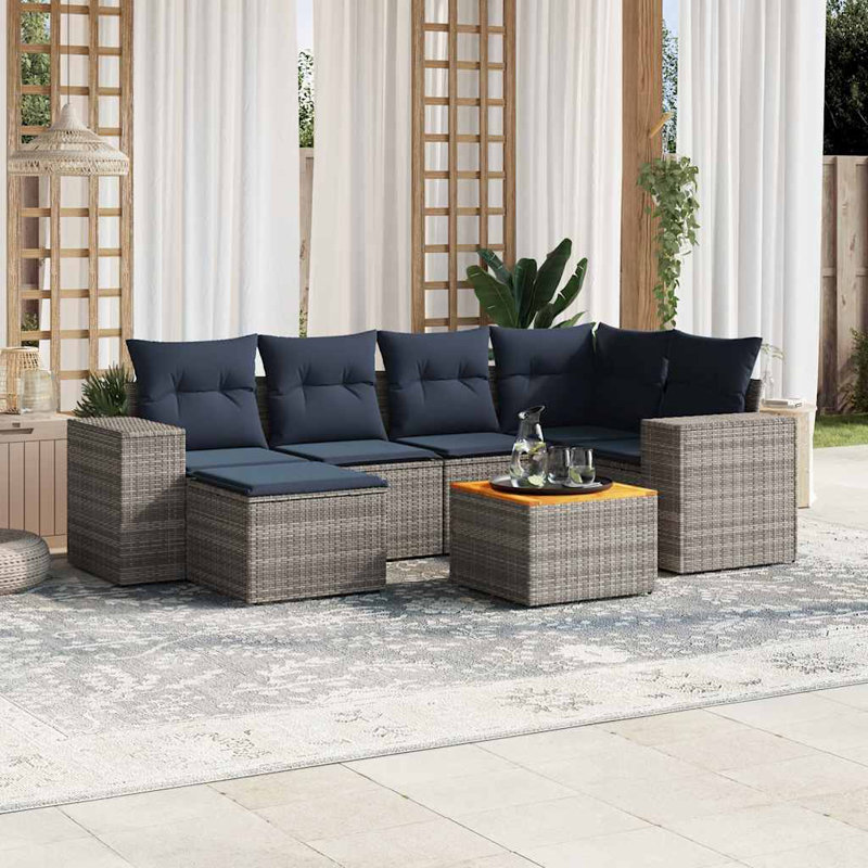  Ensemble de canapé de patio 7 pièces avec coussins en rotin de polyester gris