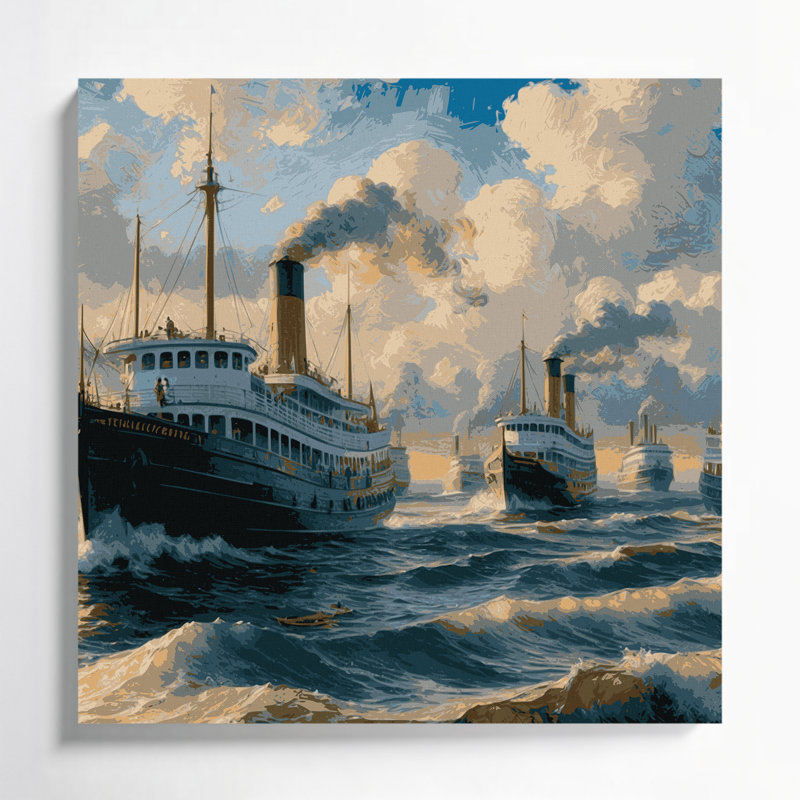 Art nautique sur toile gris, H 8 po x l 8 po