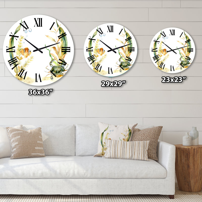 Poissons tropicaux avec algues et bulles d'air - horloge murale traditionnelle, Grand