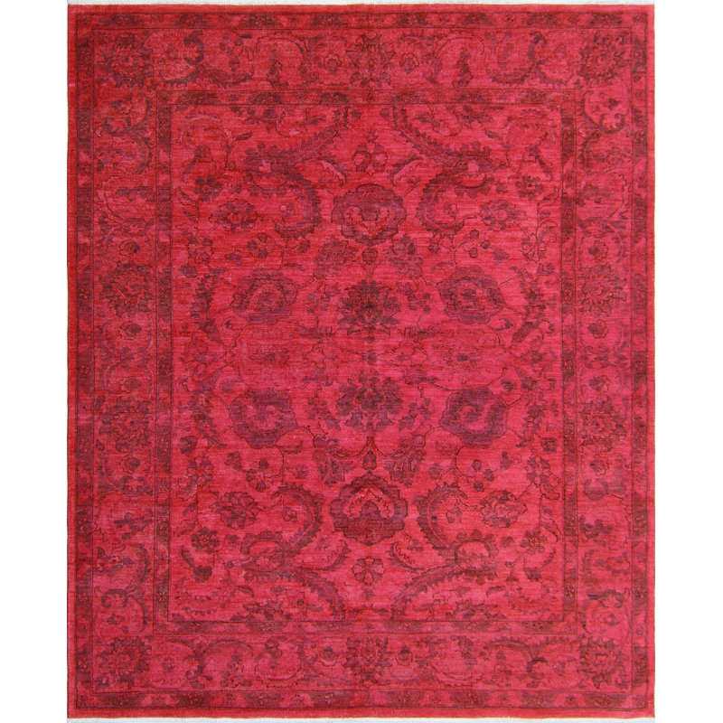 Tapis unique rose / noir noué à la main des années 2010 de 8 pi 3 po x 9 pi 10 po Retaj
