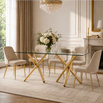 Table de salle à manger rectangulaire en verre trempé transparent 71 po Adella
