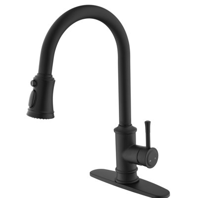 Stainless Steel Kitchen Sink Faucet With Pull Down , Single Handle High Arc, Matte Black, 1.8 Gallons Per Minute Flow Rate Black Spray, Steel, Handle, Gpm Flow, Easy Installation