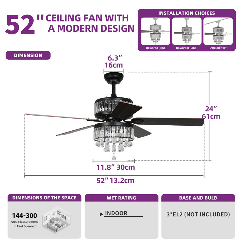 Ventilateur de plafond lustre 52 pouces avec télécommande Pinesdale