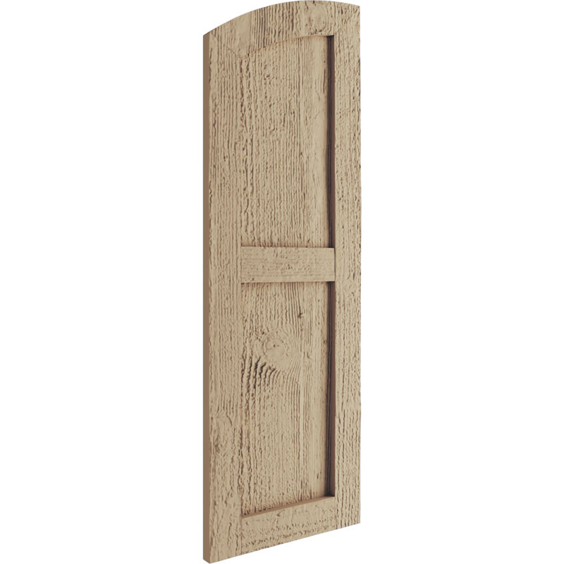Primed Tan Faux Wood Elliptical Top Shutters, 12" x 56"