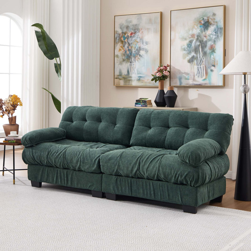 Canapé modulaire Cloud Couch avec sièges profonds et coussins, Green Flannel, 35" H x 88" W x 35" D, Symmetrical