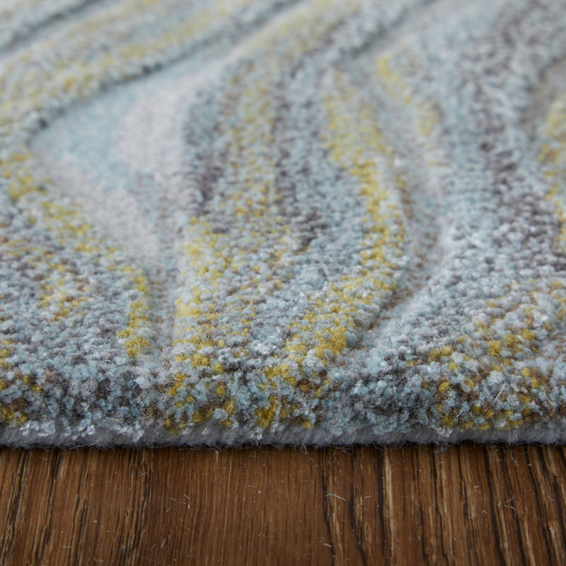 Kawai Hand Knotted Wool/Viscose Abstract Area Rug in Green/Multi, Rectangle 8' x 10'
