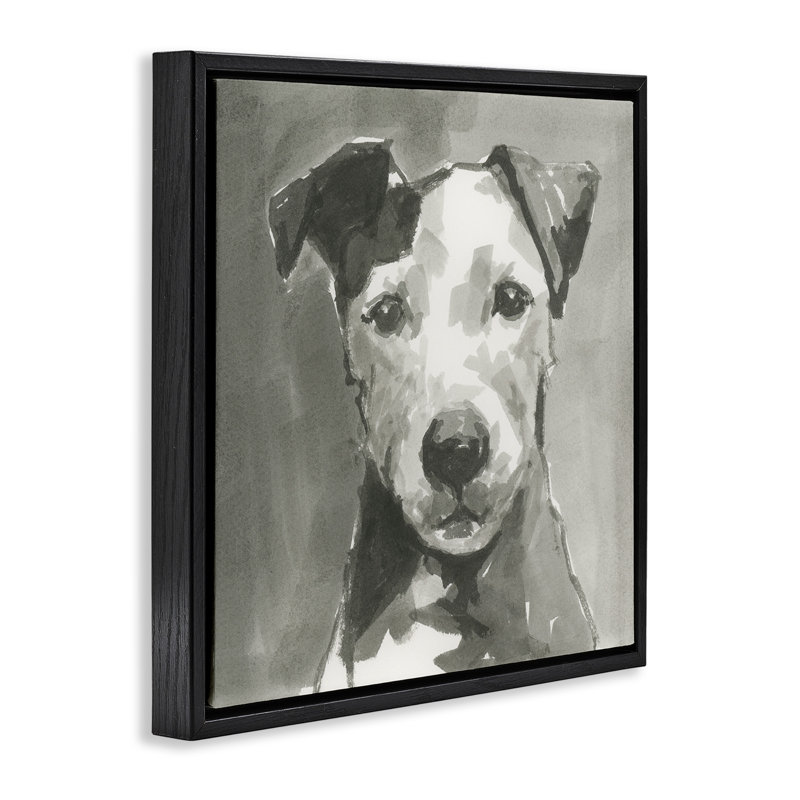 Chien discret avec une expression silencieuse, H 18 po x l 18 po, Cadre flottant noir de jais