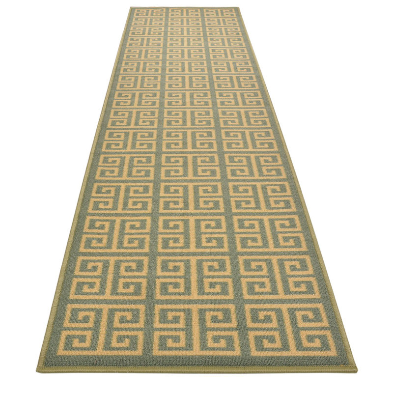 Squared Greek Key Slip Resistant Low Pile Runner Rug